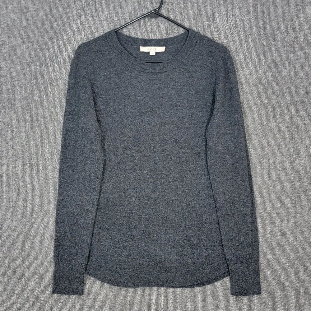 Loft Sweater Womens S Gray Wool Blend Long Sleeve Crewneck Academia Fuzzy Cozy